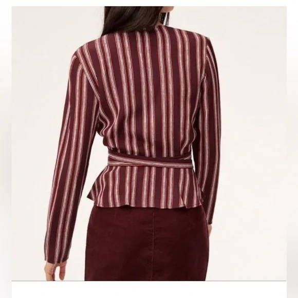 New. Wilfred Free Aritzia Stripe Shannon Wrap Blouse - Picture 2 of 8